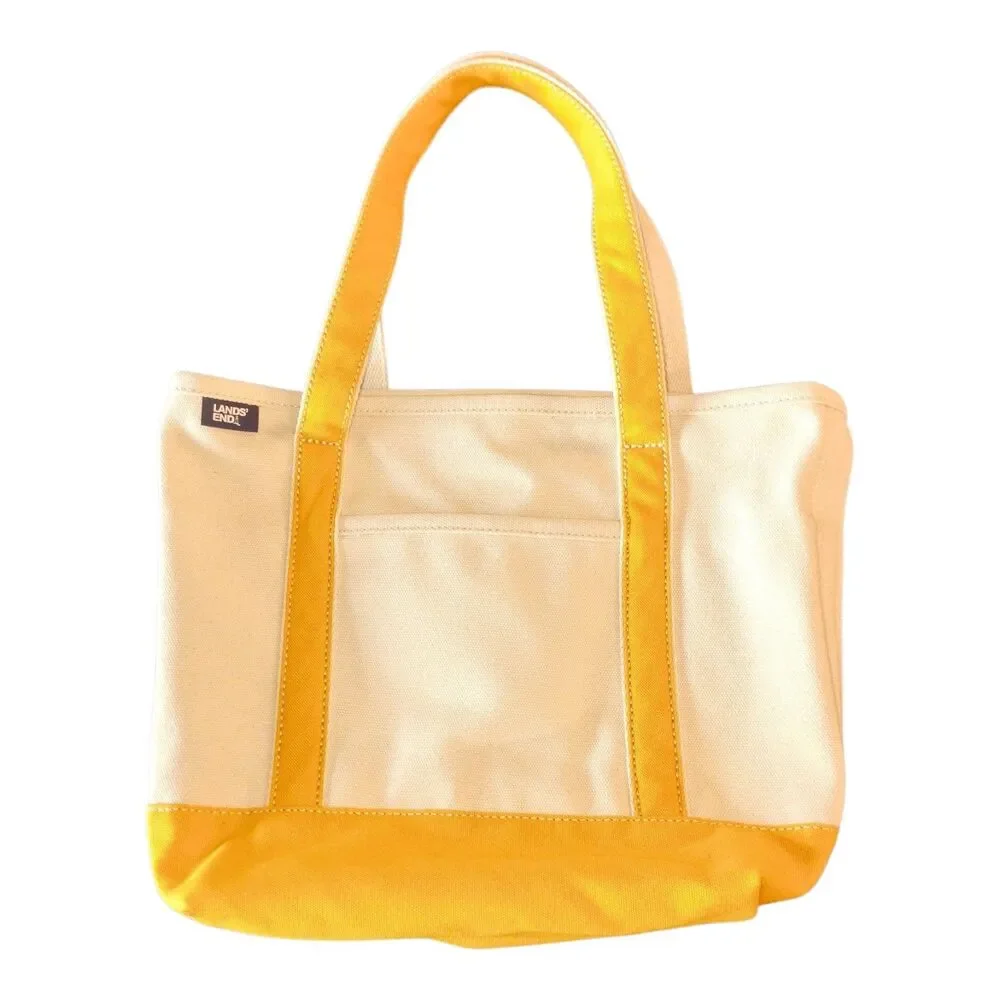 Lands End Canvas Tote Bag Large Yellow Monogram B Heavy duty Beach Boat Bag